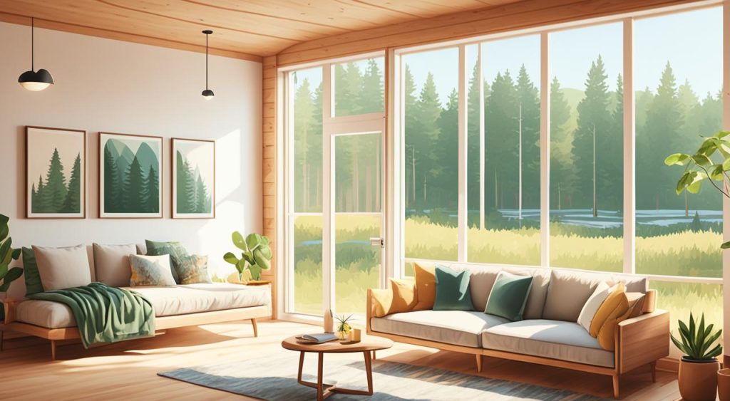 Interior view of a wooden modular home Interior view of a wooden modular home